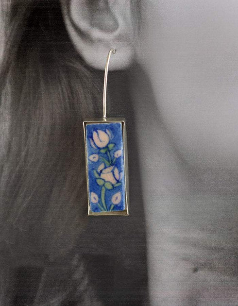 Rectangular Blue Pottery Earrings